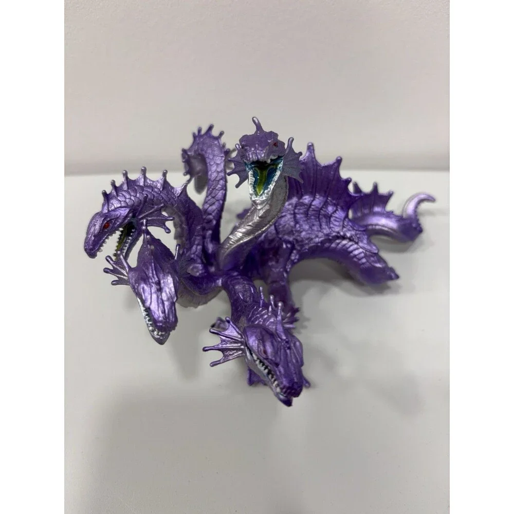 2012 Safari Ltd Silver Metallic Purple 5 Headed Hydra Figure Dragon Monster